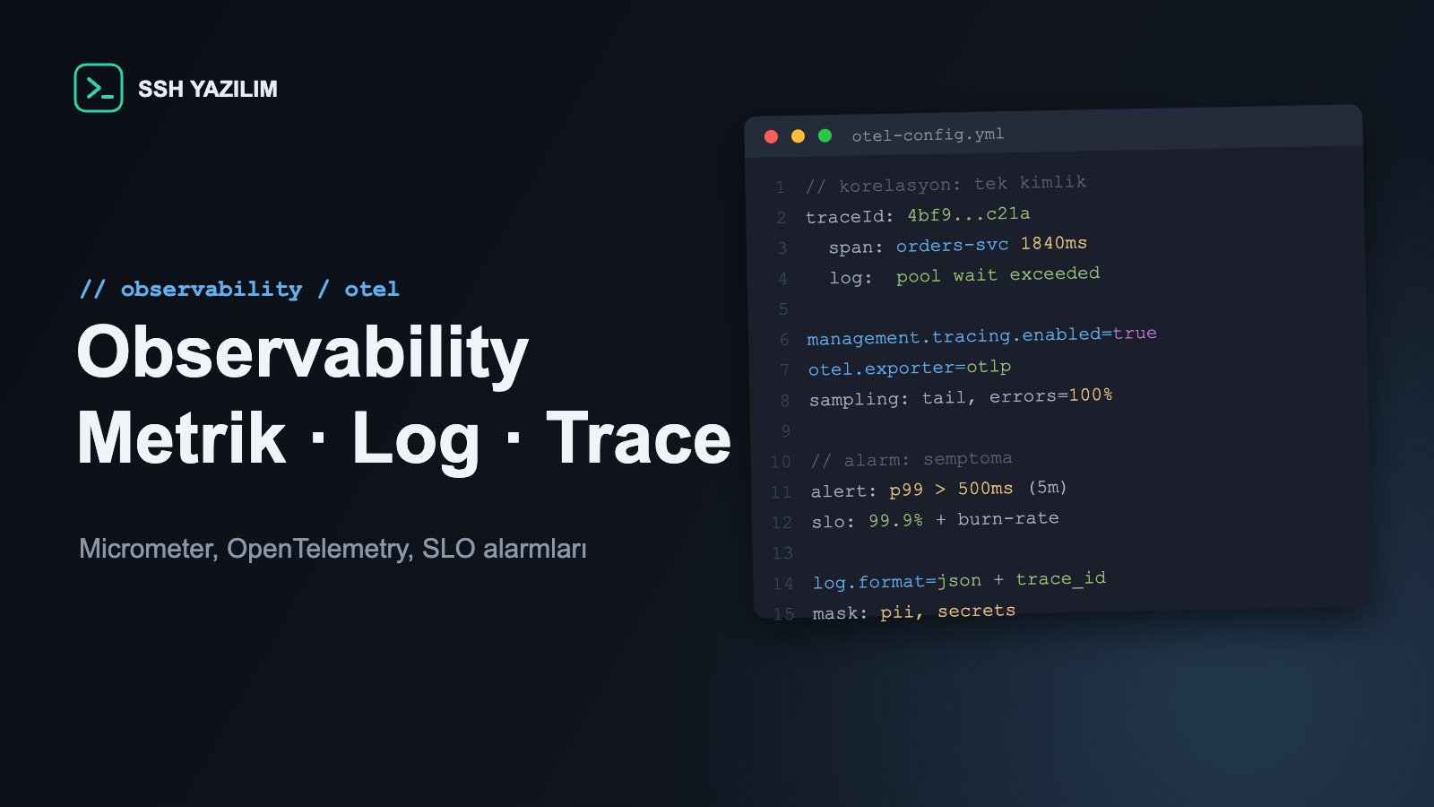 OpenTelemetry ile dağıtık iz yapılandırmasını gösteren kod editörü penceresi