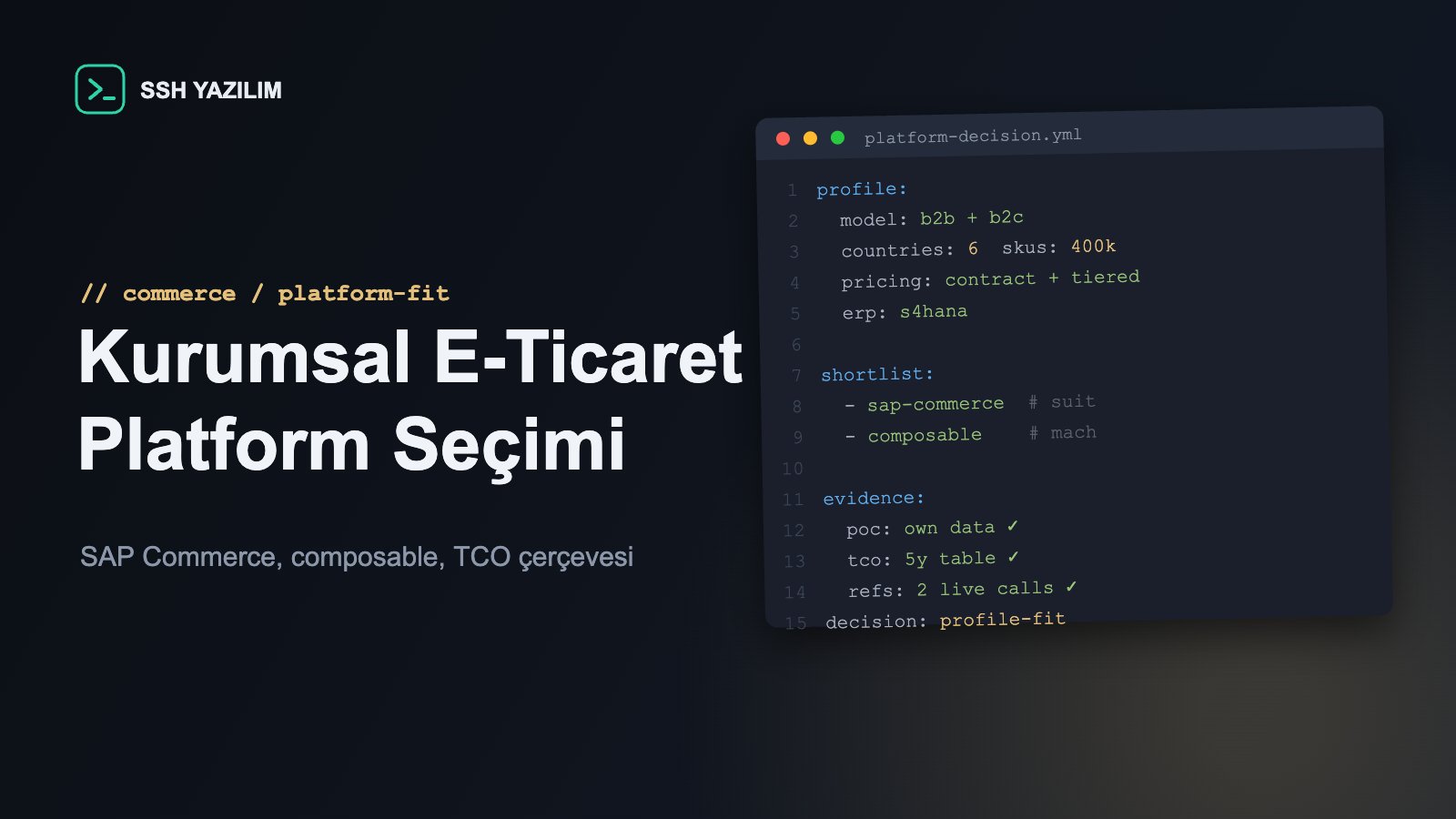 Code editor window showing e-commerce platform comparison criteria